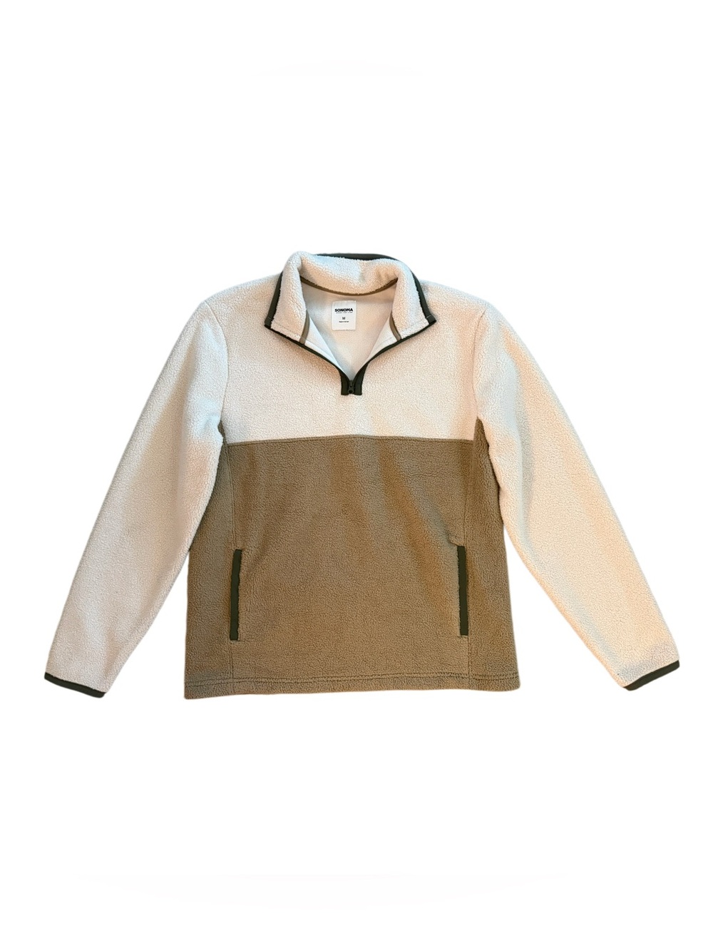 Sonoma Two-Tone Half-Zip Sherpa Pullover - Cream & Brown